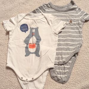 GAP White and Gray Bodysuits with Bear and Stripe Designs